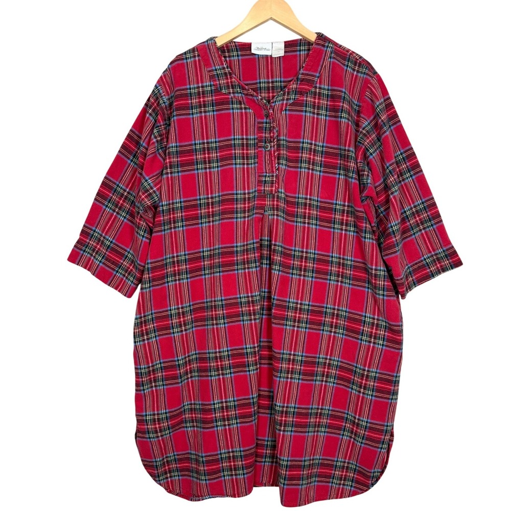 Vermont Country Store Plaid Plus Size Nightgown 1XL Red Flannel Sleepshirt